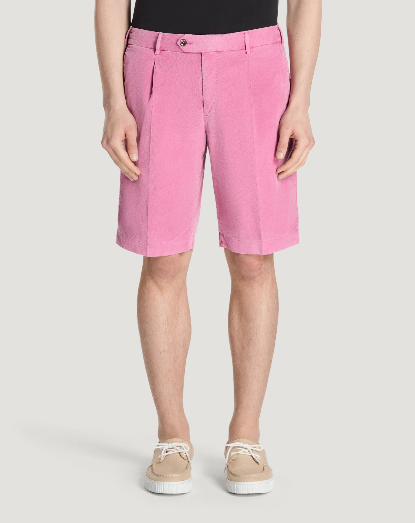 Stretch lightweight velvet Bermuda shorts for men, fuchsia