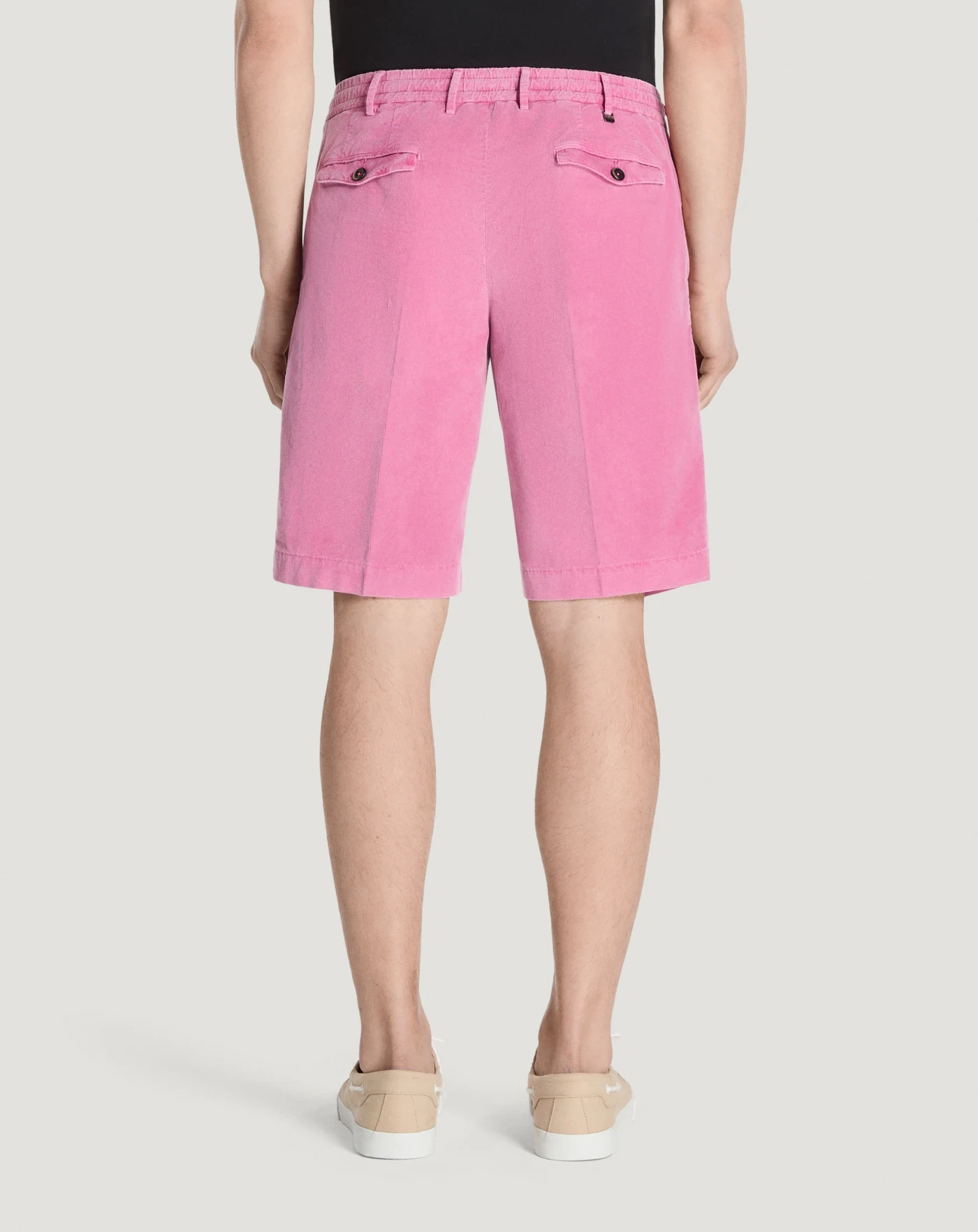 Stretch lightweight velvet Bermuda shorts for men, fuchsia