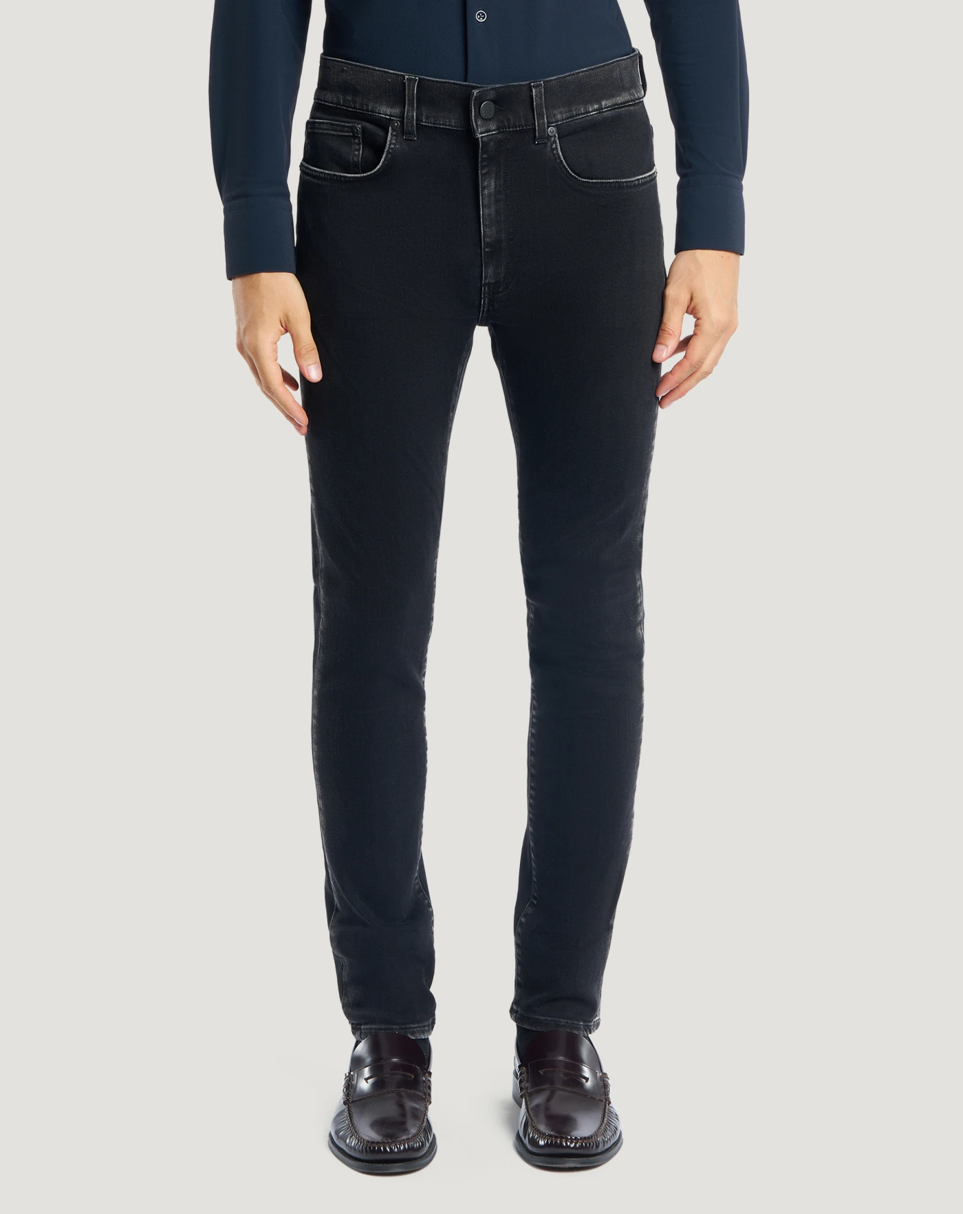 メンズリサイクルストレッチブラックデニム ジーンズ ブラック