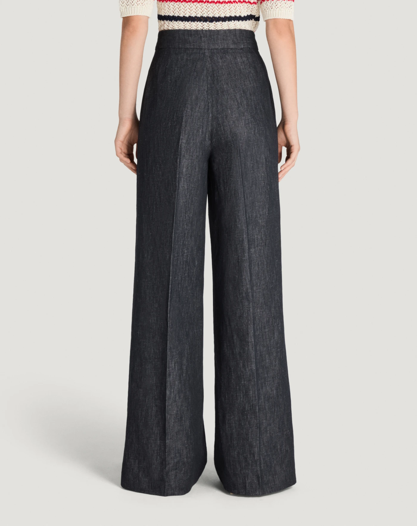 パンツ Pt Torino Half Elasticated Waist Wide-Leg Pants Pantaloni wide leg Beatrice in cotone e lino da donna, blu