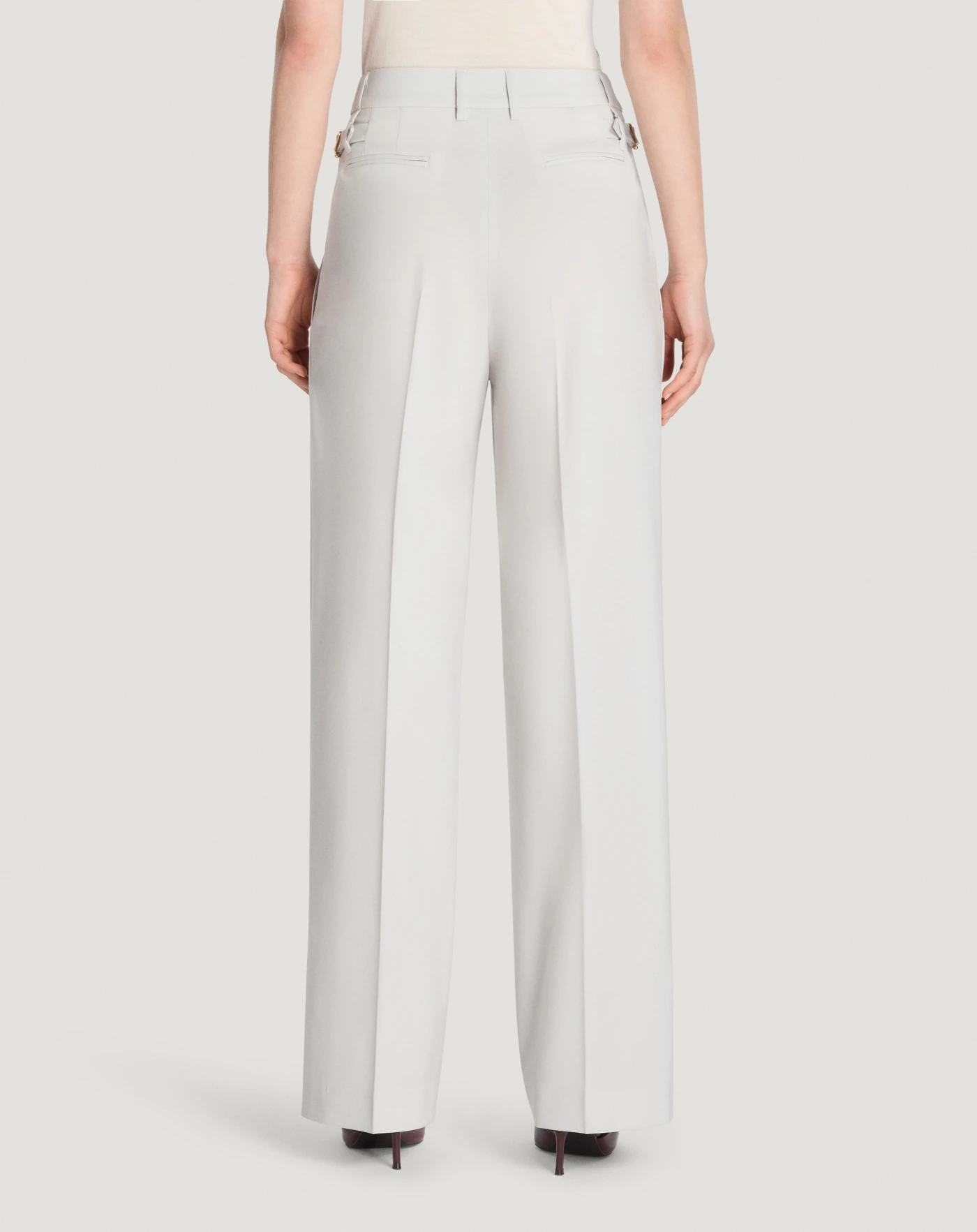 Pantaloni wide leg Isabel in lana tropical da donna, bianco