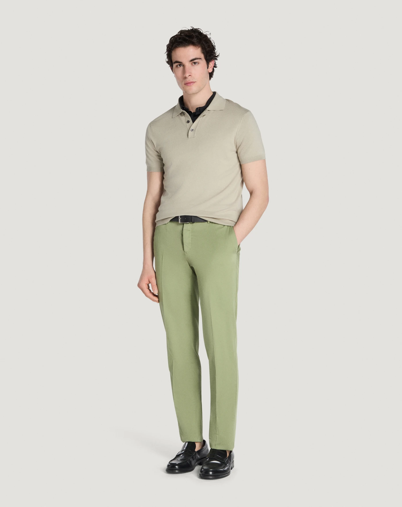 Slim silkochino trousers for men, green | PT Torino