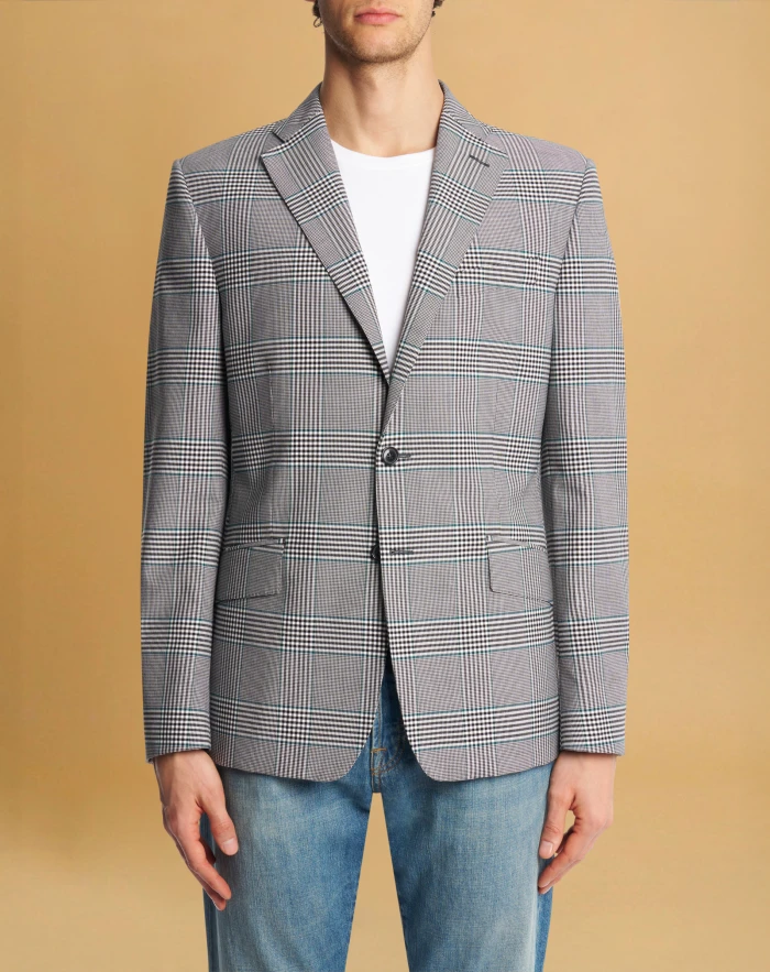 Jacket in checked wool and cotton
