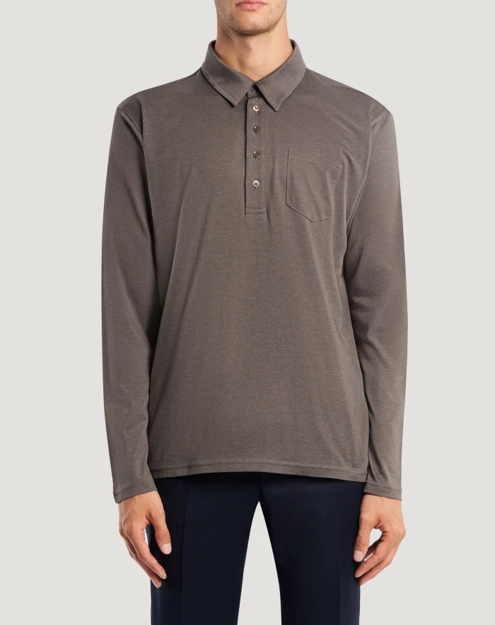 Polo neck jumper in cotton jersey and silk