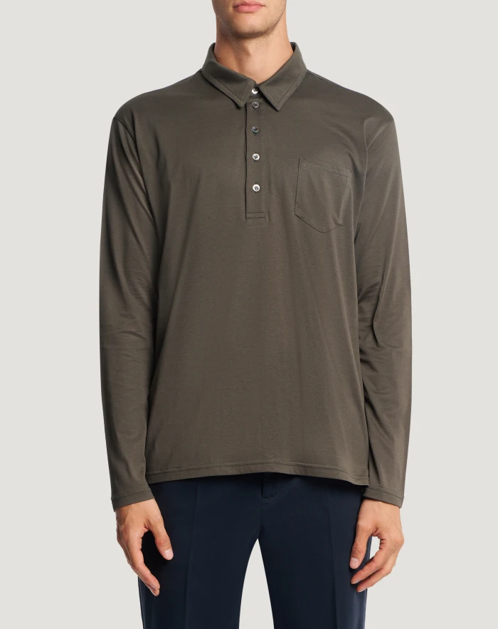 Polo neck jumper in cotton jersey and silk