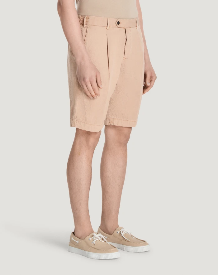 【BAON】[unisex] Ruity Banding Pin Tuck Cutting Bermuda PT Stretch seersucker Bermuda shorts for men, brown | PT Torino