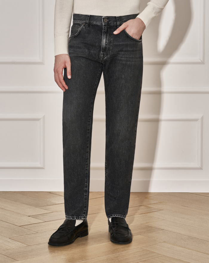 Breakbeat Zip jeans in black rigid denim