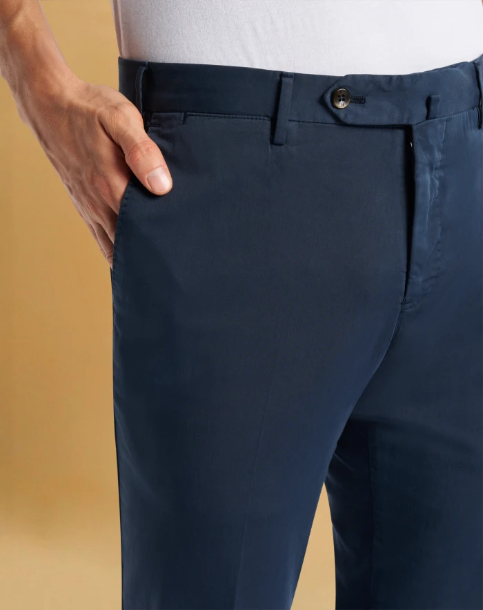 Slim silkochino trousers for men, dark navy | PT Torino