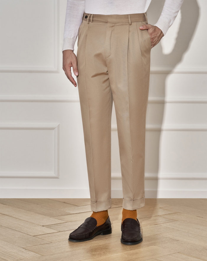 Carrot trousers in wool and cotton bull denim