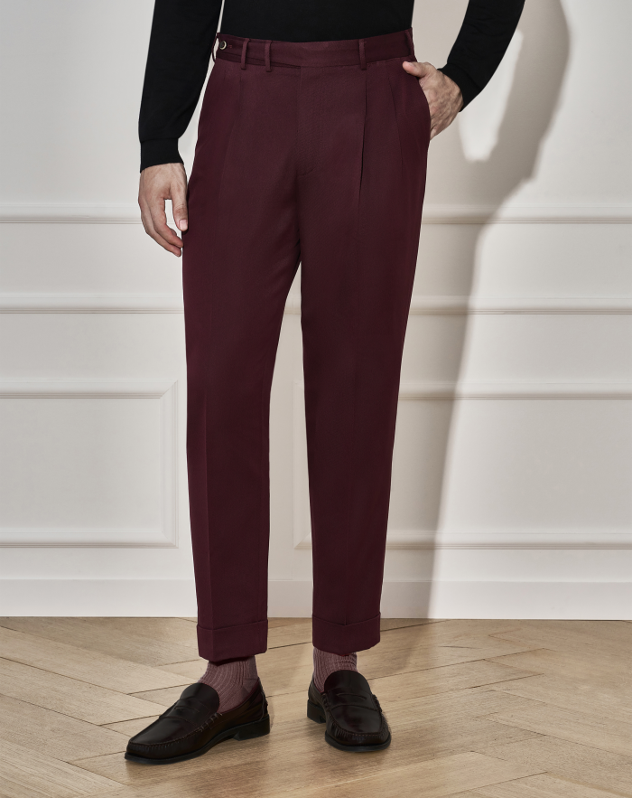 Carrot trousers in wool and cotton bull denim